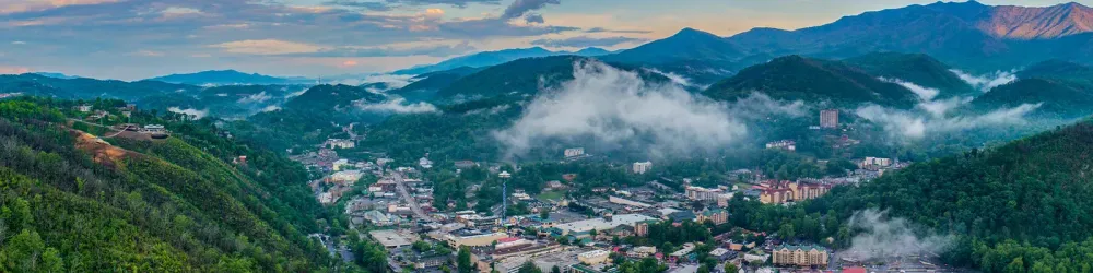 Gatlinburg, Tennessee, USA Downtown Skyline Aerial Panorama